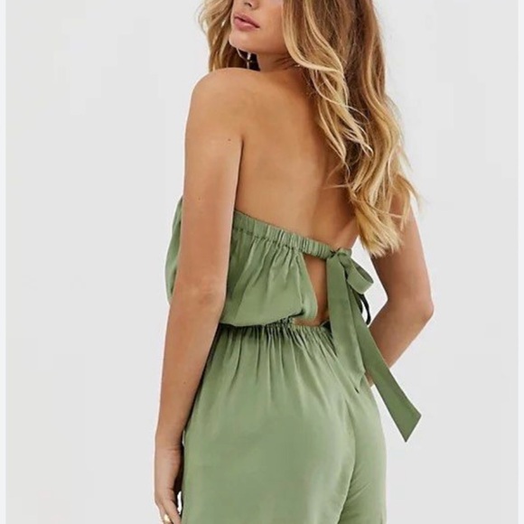 ASOS Green Bandeau Strapless Tie-back Romper NWT Sz-4 - Picture 4 of 6